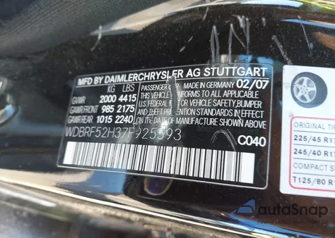 2007 Mercedes-Benz C 230 Sport from USA, damaged, VIN WDBRF52H37F925593